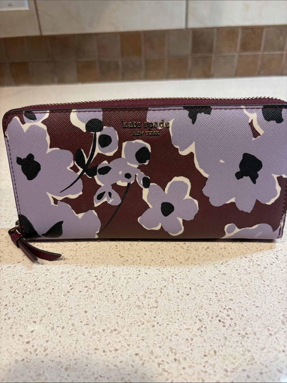 kate spade Eva Wildflower Floral Zip-Around Wallet in Lavender & Burgundy